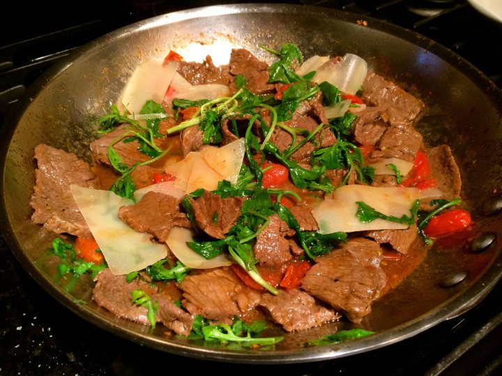 Tossed with the arugula and the cheese