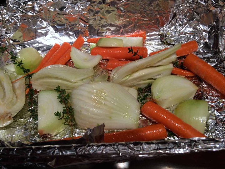 The oiled and seasoned vegetables
