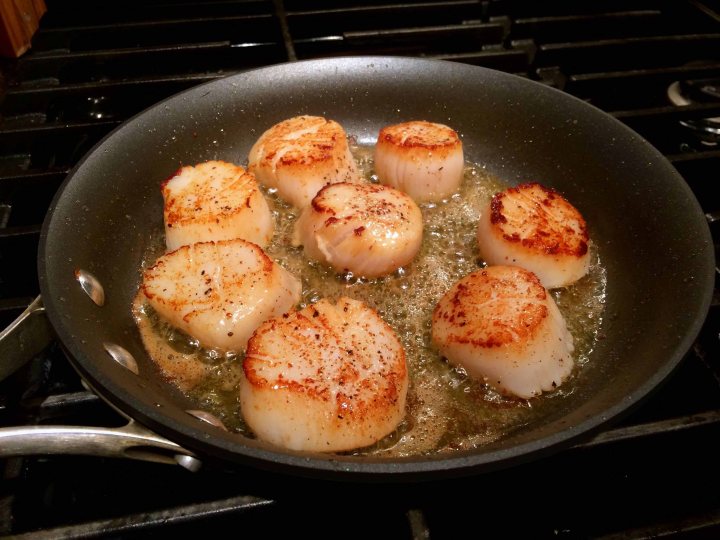 Scallops seared first side