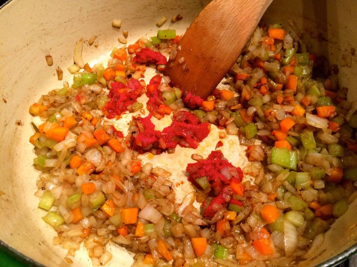 Toasting the tomato paste