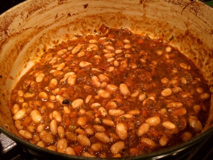 Beans added to the sauce