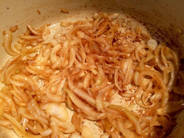 The browned onions and garlic