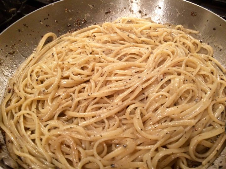 Spaghetti tossed with cheese and pepper