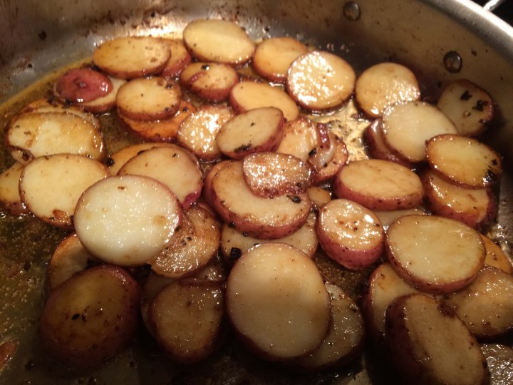Browning the potatoes
