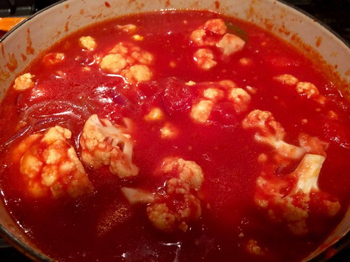 After adding cauliflower to the sauce